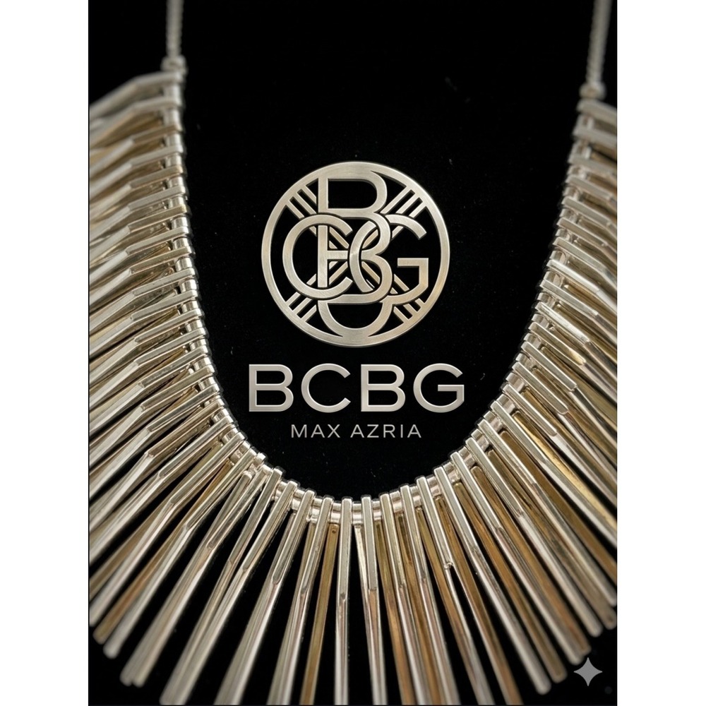 Signed BCBGMAXAZRIA Vintage Fringe Bib Necklace Silver Tone Waterfall Adjustable
